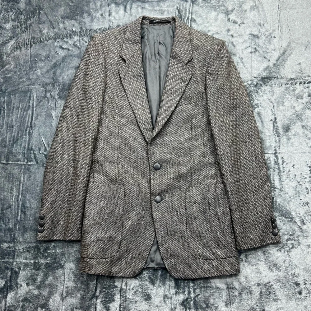 VTG Yves Saint Laurent France Men's 100% Virgin Wool Grey 36 Tweed‎ Blazer Coat